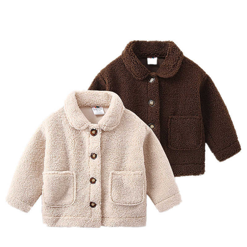 Winter Warm Fashion 2 3 4 6 8 10 Years Button Pocket Solid Color Thickening Corduroy Jacket Outwear For Kids Baby Boys 210529