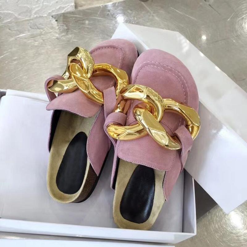 Flat Round Toe Casual Men Slippers Women Gold Chain Decor Genuine Leather Sandals Lazy Mulers Outside Wear Comfort Slides, As show
Flat Round Toe Casual Men Slippers Women Gold Chain Decor Genuine Leather Sandals Lazy Mulers Outside Wear Comfort Slides, As show