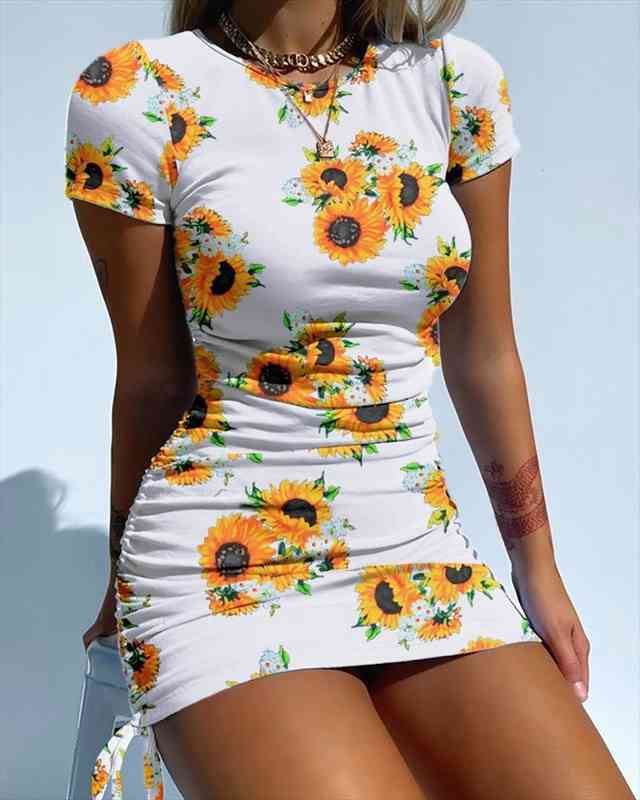 style slim sheath short womens dress young sunflower mini summer dyeing drawstring, Black;gray
style slim sheath short womens dress young sunflower mini summer dyeing drawstring, Black;gray
