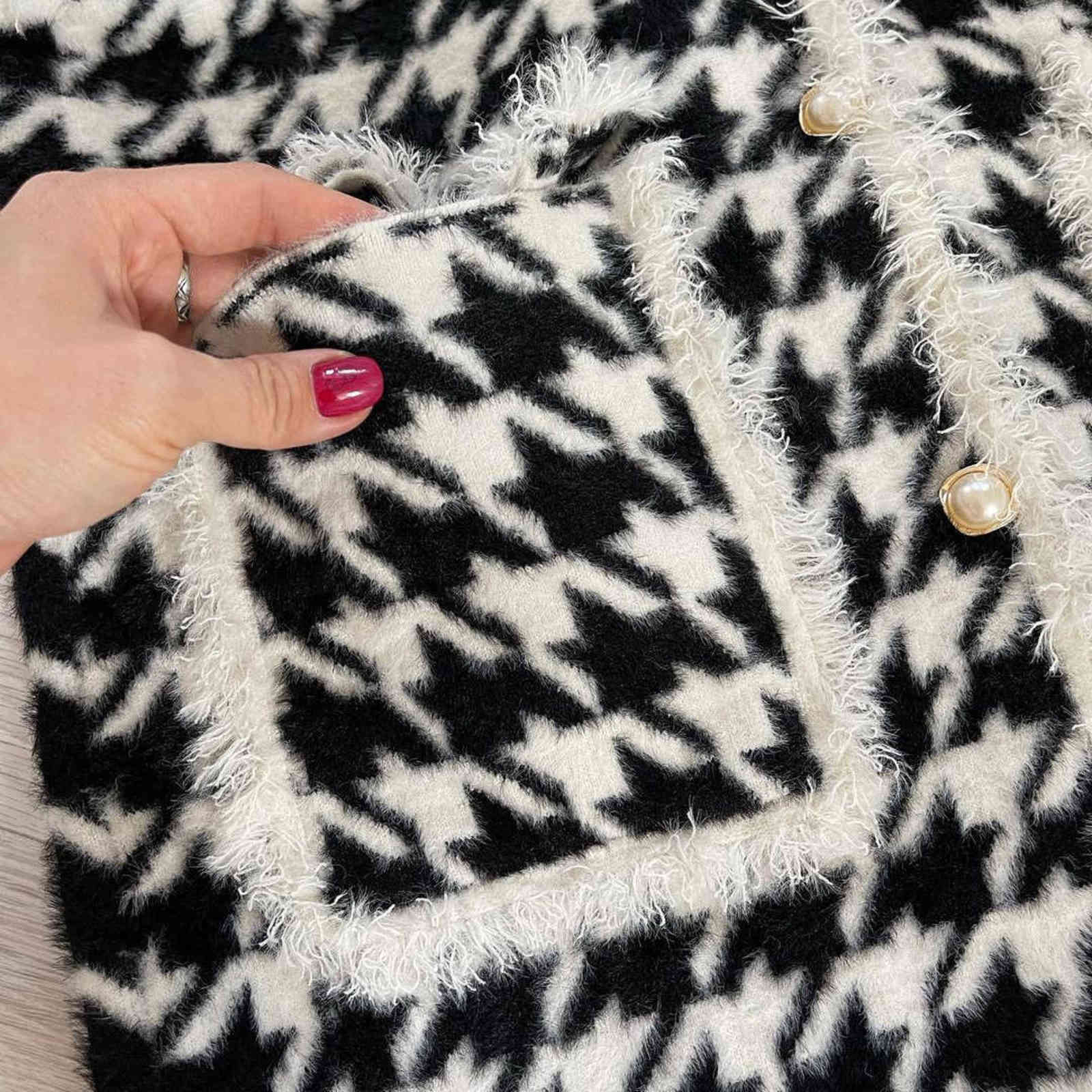 High Quality Houndstooth Faux Mink Fur Women Spring Autumn Single-Breasted Waistcoat Knitted Vest Sleeveless Jacket C-258 211120