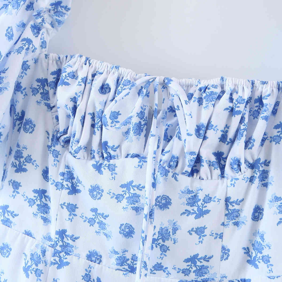 Floral Print Ball Gown Dress Puff Sleeve Retro Women Adjust Ruched Collar Hem Slit Swing Long Dresses Fairy Vestidos 210429