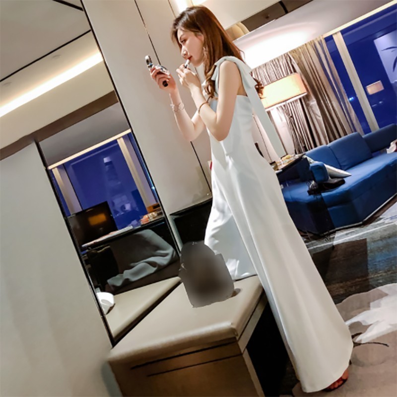 Elegant White Jumpsuit For Women Strap Backless High Waist Wide Leg Pants Jumpsuits Female Spring Fashion 210521