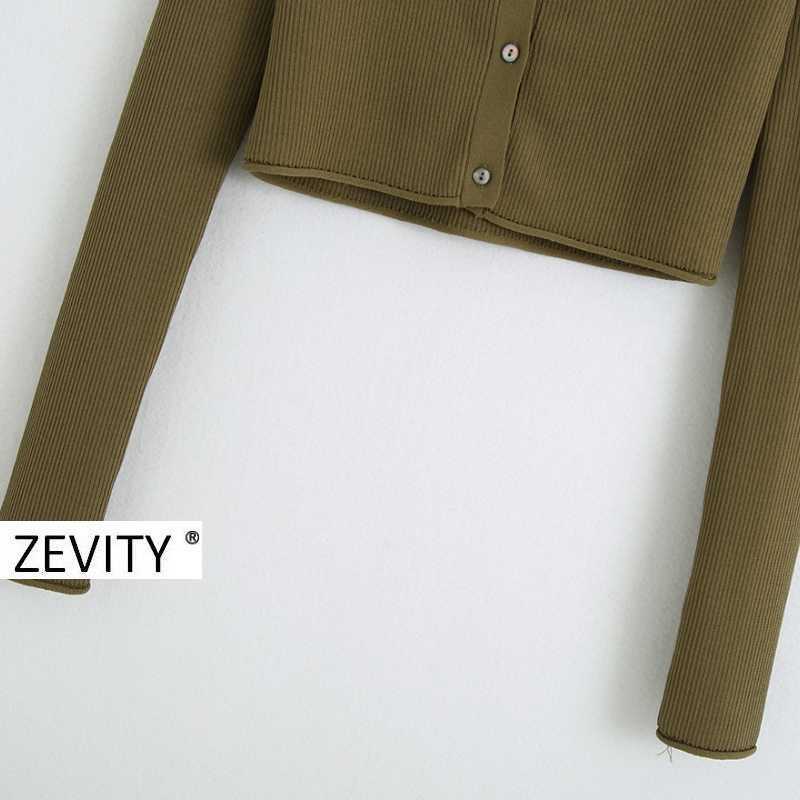 Zevity women simply v neck long sleeve short knitted casual slim sweater female breasted cardigans sweaters chic tops S340 210603