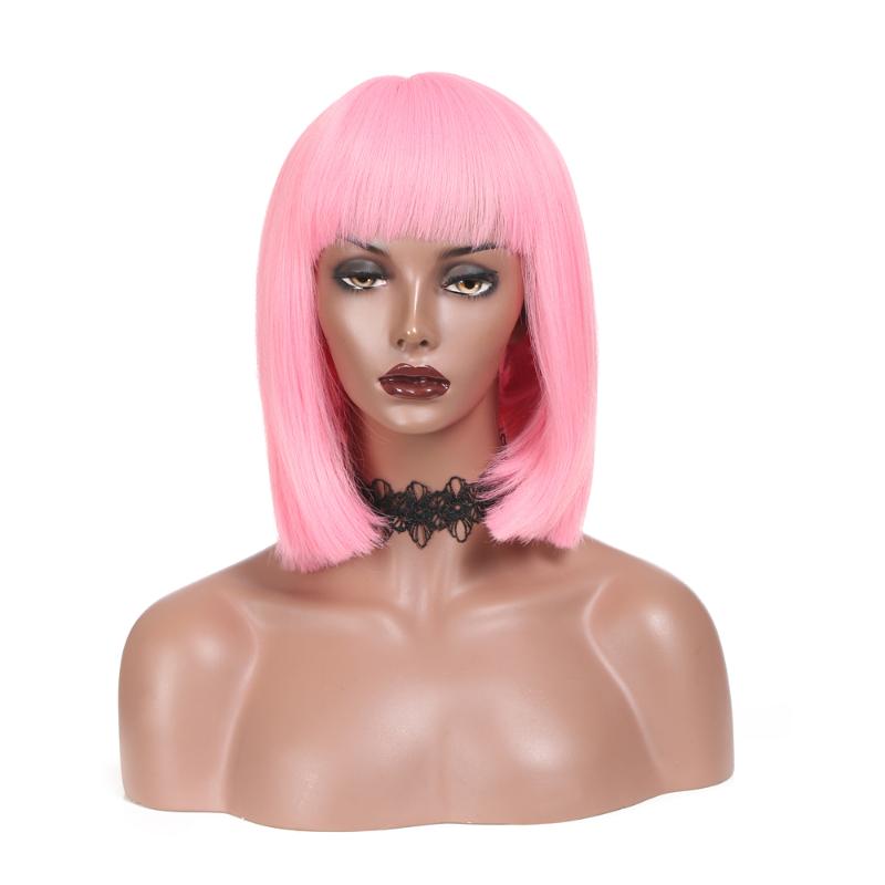 Synthetic Wigs DaiQi Straight Short Bob Wig With Bangs 12 Inches For Women Brown Ombre Blue Purple Pink Cosplay Daily