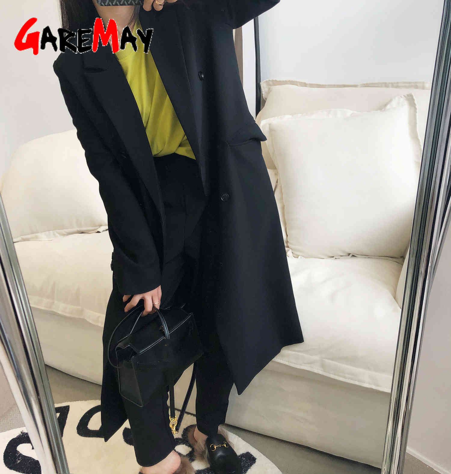 Women's Blazers Fashion Khaki Blazer Casual with Buttons Elegant V Neck Vintage Suit Jacket Long Female Oversize Classic 210428