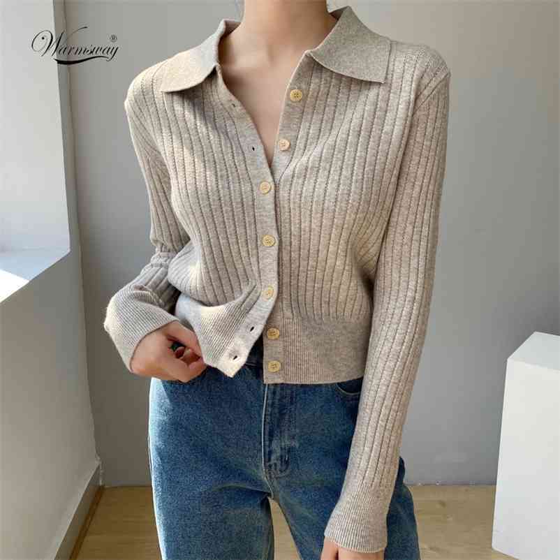 Women Knitted Cardigan Long-sleeved Lapel Sweater Women's Slim Coat C-164 210522