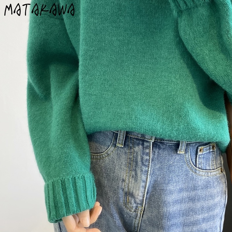 MATAKAWA Solid Woman Sweaters V-neck Basic Loose Sweaters Women Spring Pullover Long Sleeve Top 210513