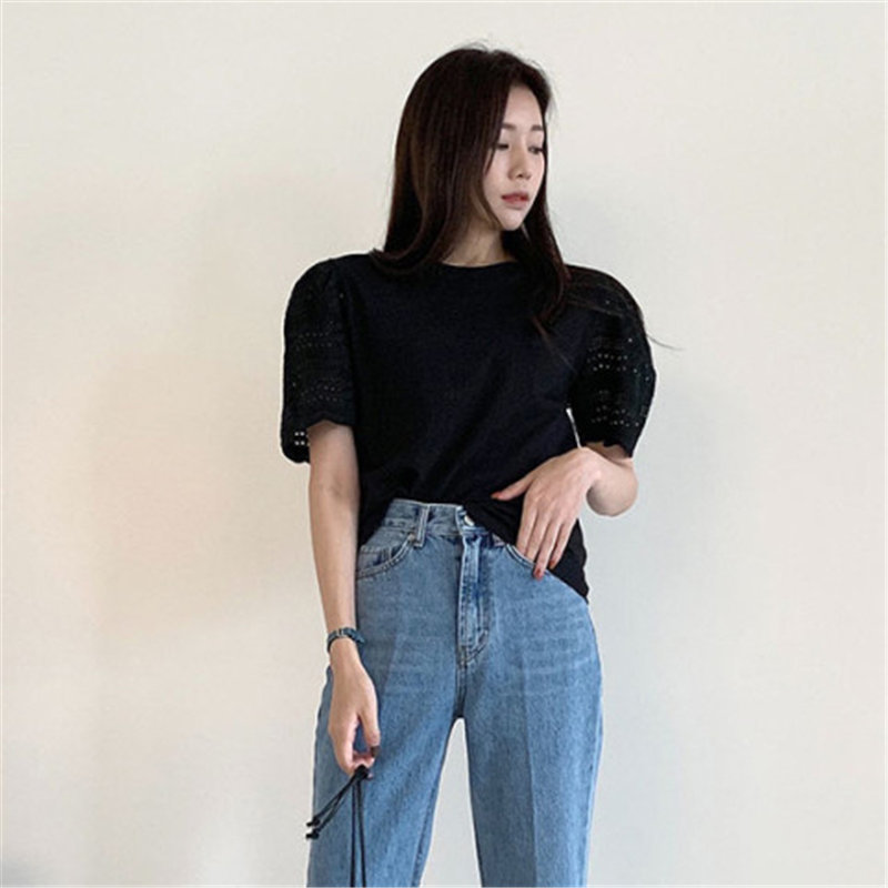 Stylish Loose All Match Patchwork Lace Summer Sweet Chic Gentle Casual Slim Lady OL Short Sleeves T-shirts 210421