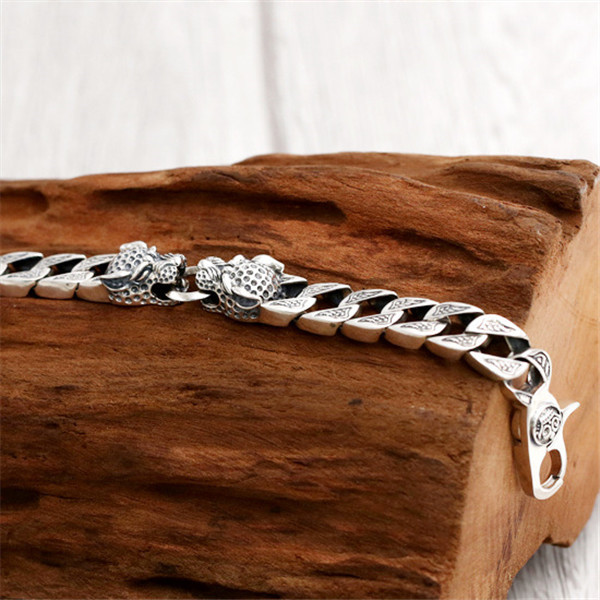 Quality 925 Sterling silver animal leopard heads link chain bracelets American European antique handmade vintage designer luxury jewelry accessories g