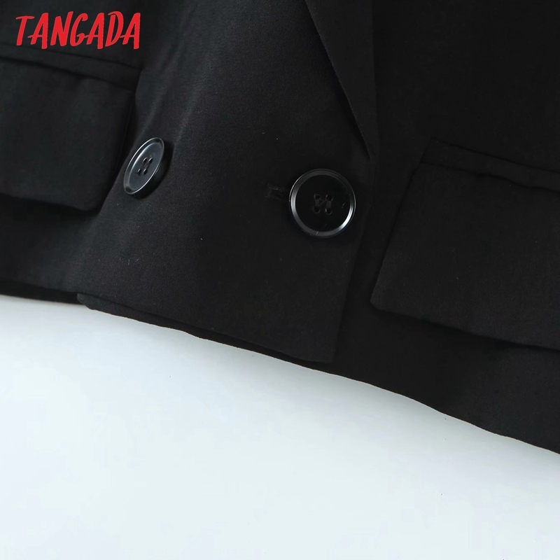 Women Black Double Breasted Crop Vest Jacket Ladies Wear Casual Suit Waistcoat Pockets Outwear Tops QD03 210416