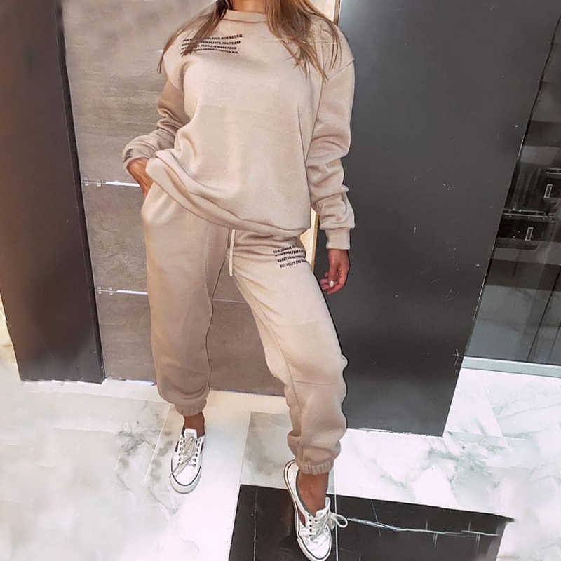 Women's Set Sweatshirt Tracksuits Letter Print Two Pieces Set Casual Pants Suit Autumn Long Sleeve Pullover Female Tracksuit 210709