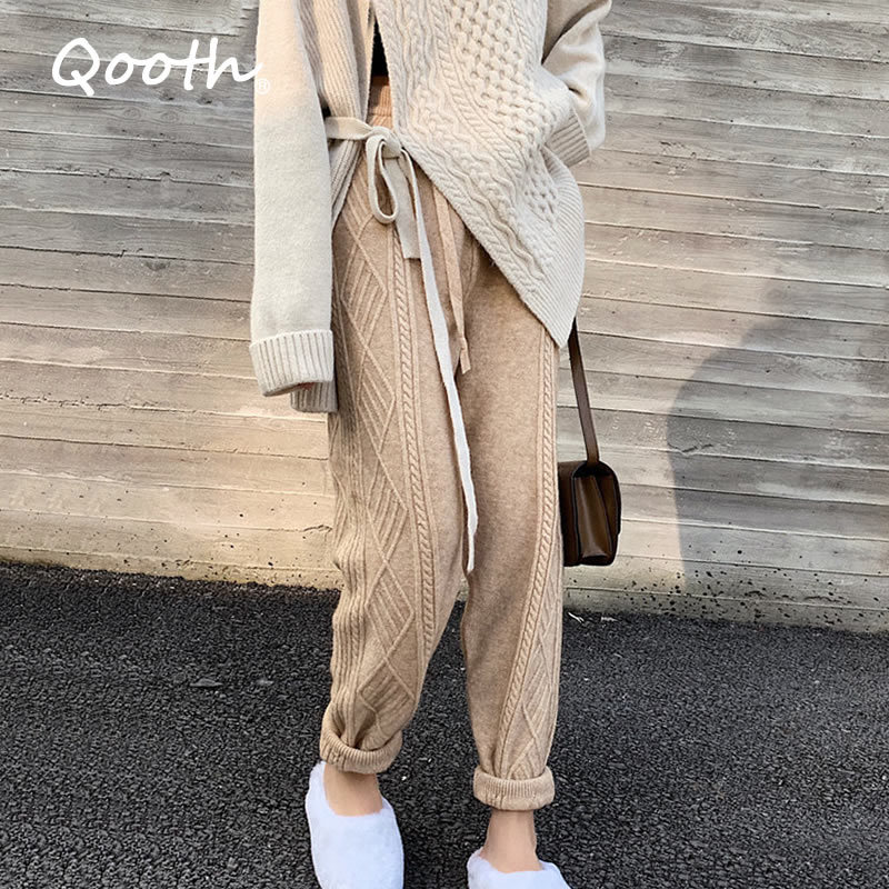 Qooth Korean Chic Autumn Winter Women Solid Twisted Woven Harem Pants Long Trousers Casual Knitted Cotton Female Bottoms QT191 210518, Black
Qooth Korean Chic Autumn Winter Women Solid Twisted Woven Harem Pants Long Trousers Casual Knitted Cotton Female Bottoms QT191 210518, Black