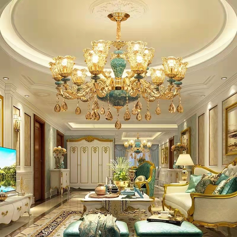 Living Room Chandeliers Blue Lighting Modern Minimalist Dining Rooms Lamp French Ceramic Chandelier Bedroom Crystal Lights