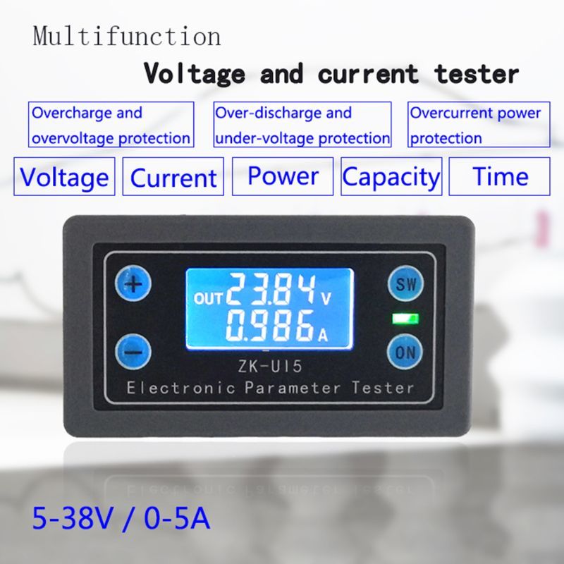 DC5-38V Multifunctional Voltmeters Ampirer Electronic Load Battery Monitor Tester