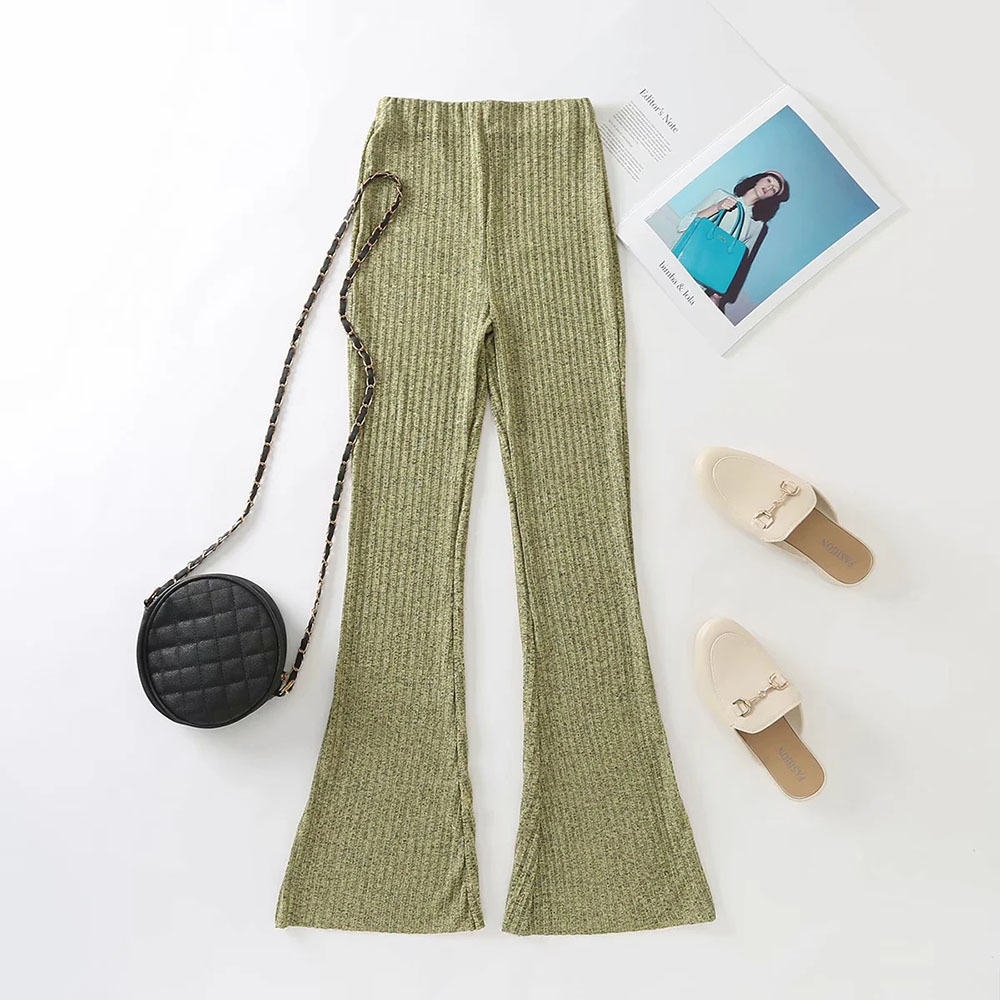 BBWM High Waist Leggings Women Black High Elasticity Tight Knitting Trousers Femme Sexy Slim Flare Pants 210520