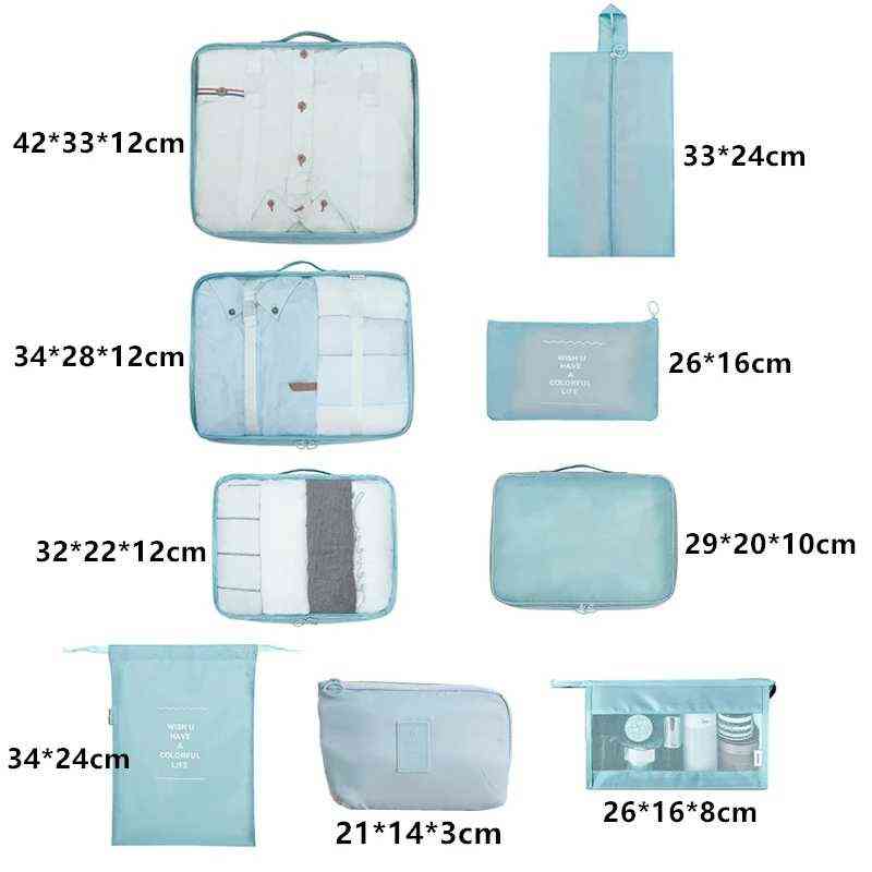 9Pcs/set Travel Pack Luggage Organizer Clothes Storage Cases High Quality Waterproof Cosmetic Toiletrie Bag Travel Accessories 211126
