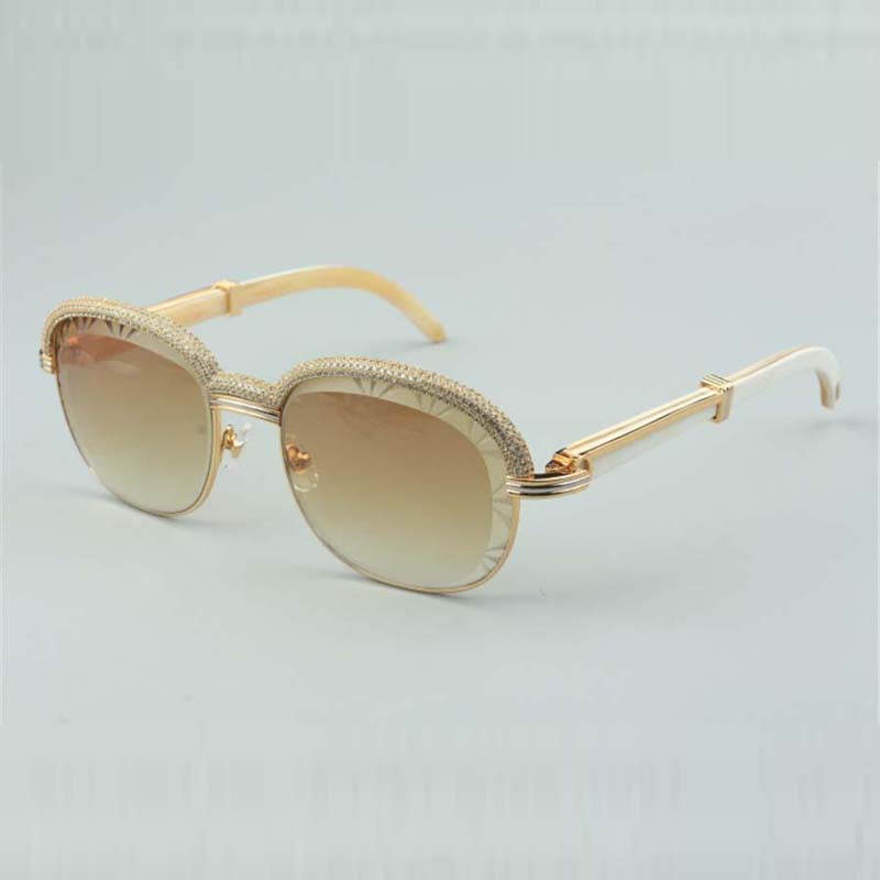 Exquisite Classic Diamond Engraved Lens Sunglasses 1116728-A Glasses with natural horns and temples, size: 18-140 mm (bridge temples)