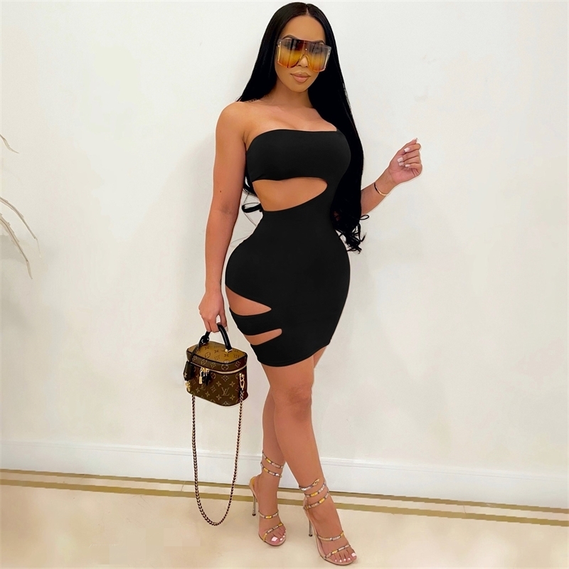 Sexy Women Strapless Hollow Out Bodycon Summer Dress Sleeveless Backless Mini Lady Bandage Club Party es Vestidos 210522