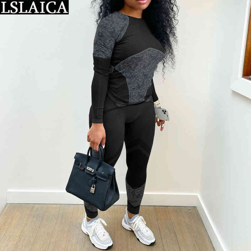 Tracksuit Women O Neck Printing Two Piece Set Straight Sleeve Casual Streetwear Fashion Elastic Waist Dresy Damskie 210520