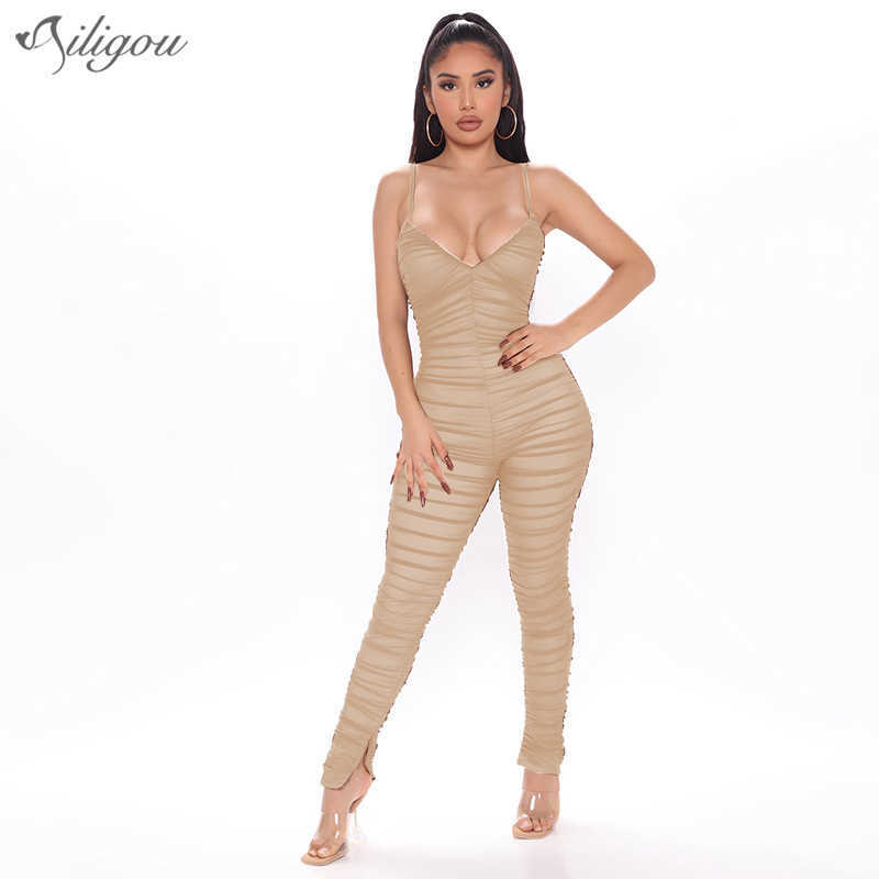 High Quality Nude Suspenders V-Neck Bandage Jumpsuit Rayon Elegant Celebrity Woman Sexy Halter Bodysuit 210527