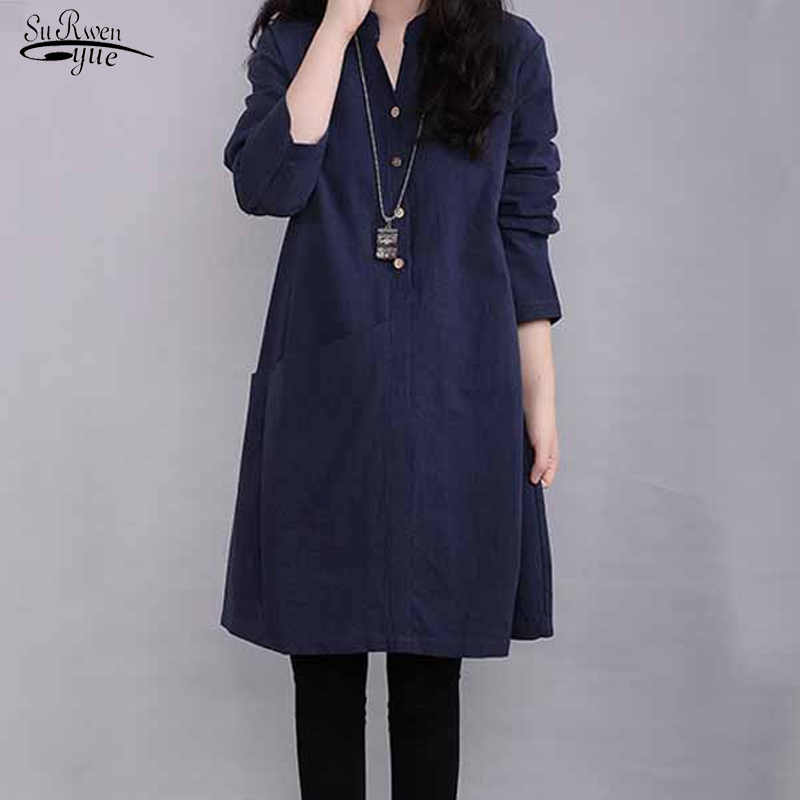 Autumn A-line Mid-length Cotton Linen Casual Dress for Women Loose Solid Button Splicing Long Sleeve Robe Femme 12676 210521, Navy
Autumn A-line Mid-length Cotton Linen Casual Dress for Women Loose Solid Button Splicing Long Sleeve Robe Femme 12676 210521, Navy