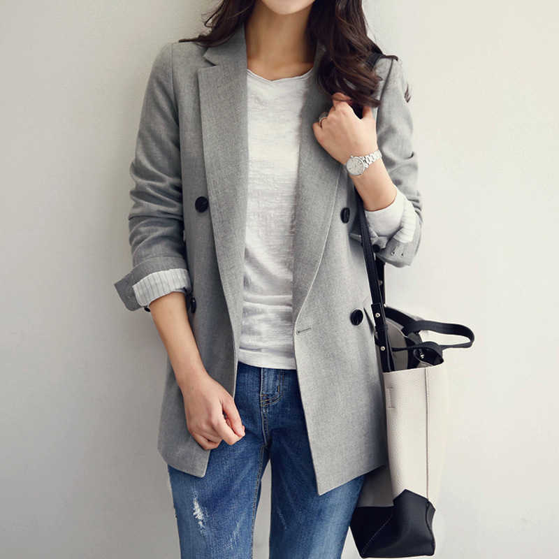 Spring and autumn fashion women's suit jacket temperament Slim double-breasted office small woman 210527
Spring and autumn fashion women's suit jacket temperament Slim double-breasted office small woman 210527