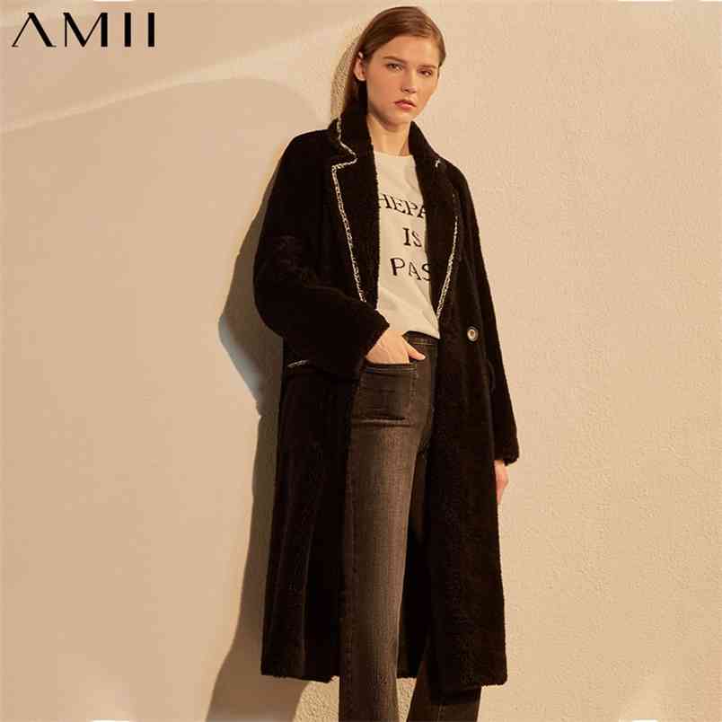 Minimalism Winter Women's Coat Fashion 100shmere Patchwork Lapel Knee-lengthWinter WomenWinter Women 1369 210527