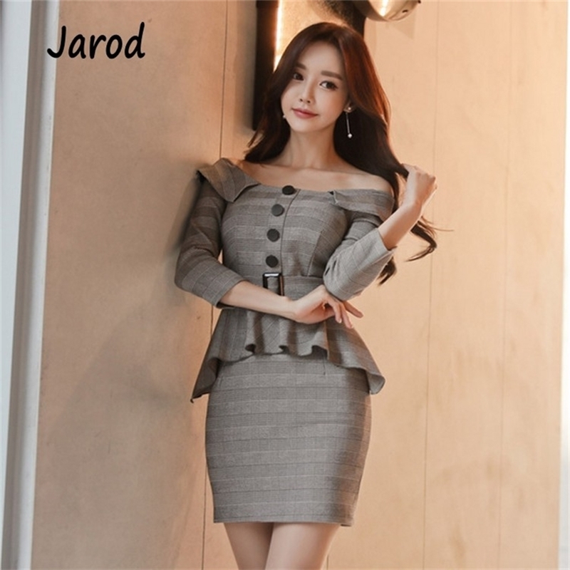 Spring Women Dress Sexy Party Office Bodycon Vestidos Slash Neck Bandage es Grey Plaid Package Hip Ruffles Mini 210519