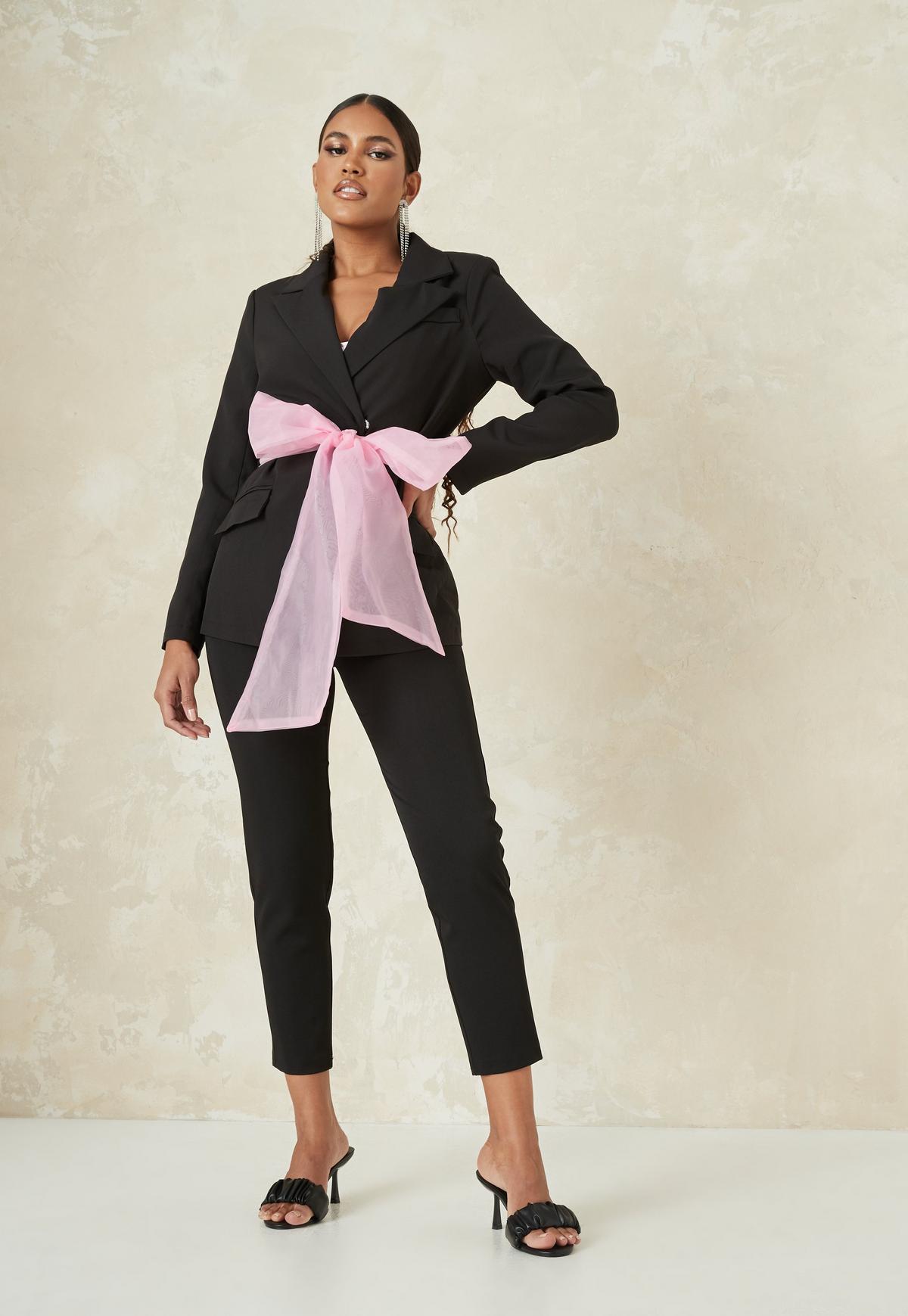 Black Women Pants Suits wiht Belt Celebrity Red Carpet Blazer Suit Ladies Prom Party Wedding Wear(Jacket+Pants)