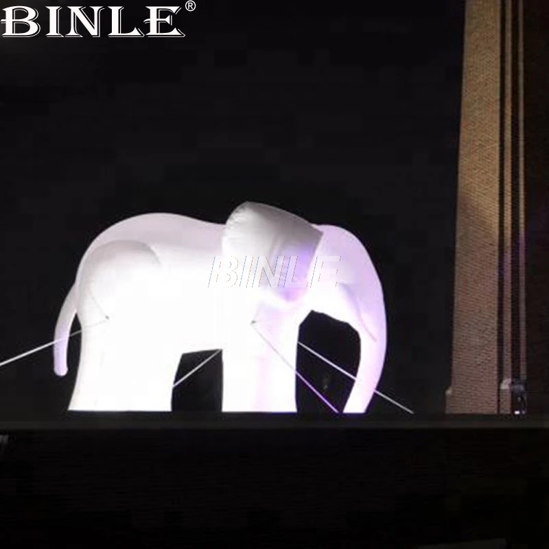 Night party large white inflatable elephant mascot animal cartoon with LED light for holiday decoration