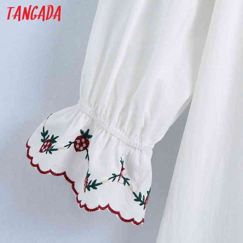 Women Embroidery Romantic Dress Ruffles Long Sleeve Females Midi Dresses Vestidos 6Z67 210416