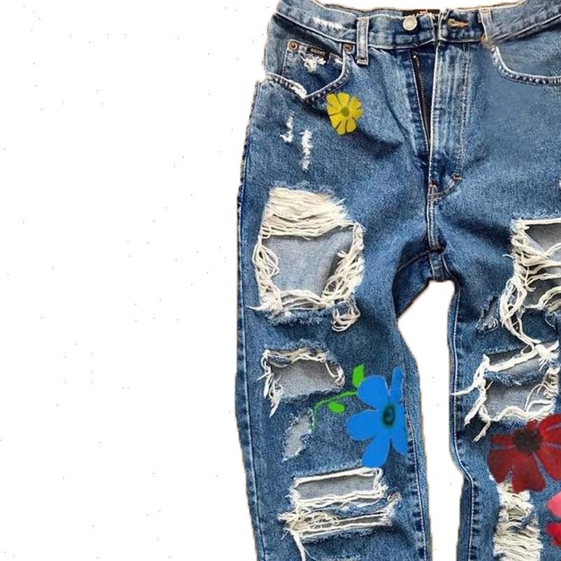 ripped hole floral womens jean high waist flower print trousers with pockets casual bottoms 100% cotton straight denim, Blue
ripped hole floral womens jean high waist flower print trousers with pockets casual bottoms 100% cotton straight denim, Blue