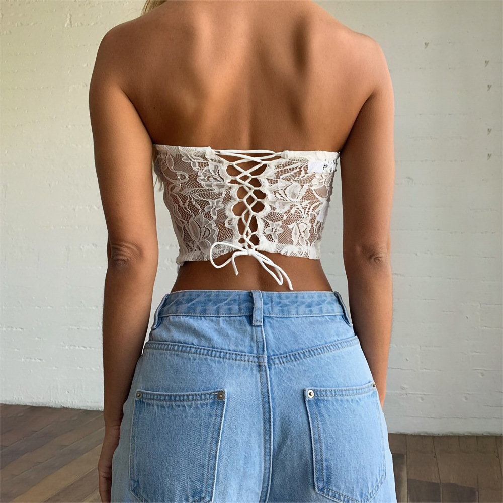 Sleeveless White Lace Crop Top Women Off The Shoulder Summer Tulle Blouse Shirts Sexy Floral Print Short Tops 210427