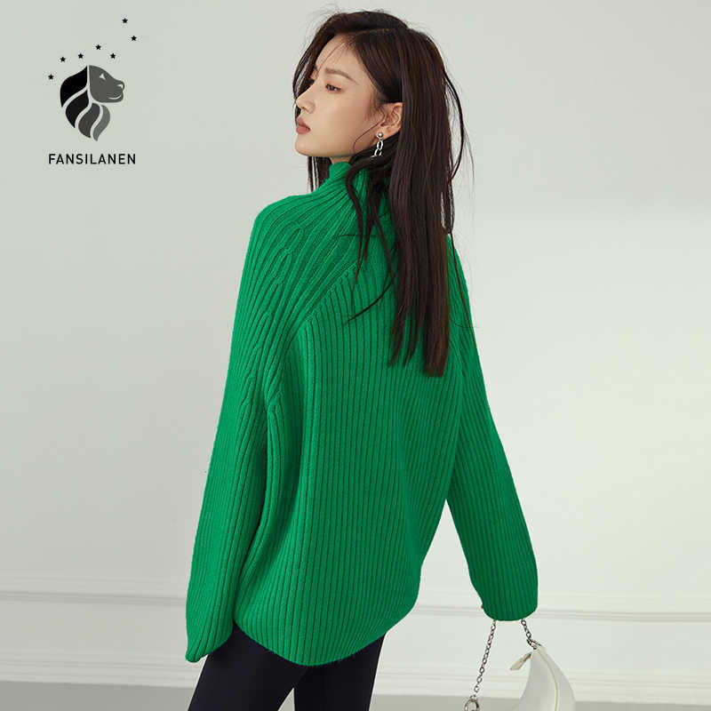 FANSILANEN Turtleneck long sleeve knitted pullover top Winter thick oversized green women's sweater Vintage female purpel jumper 210607
FANSILANEN Turtleneck long sleeve knitted pullover top Winter thick oversized green women's sweater Vintage female purpel jumper 210607