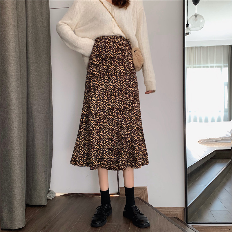 Nomikuma Corduroy Floral Women Mermaid Skirt Korean High Waist Elegant A-line Skirts Autumn Winter New Faldas Mujer 6C992 210427