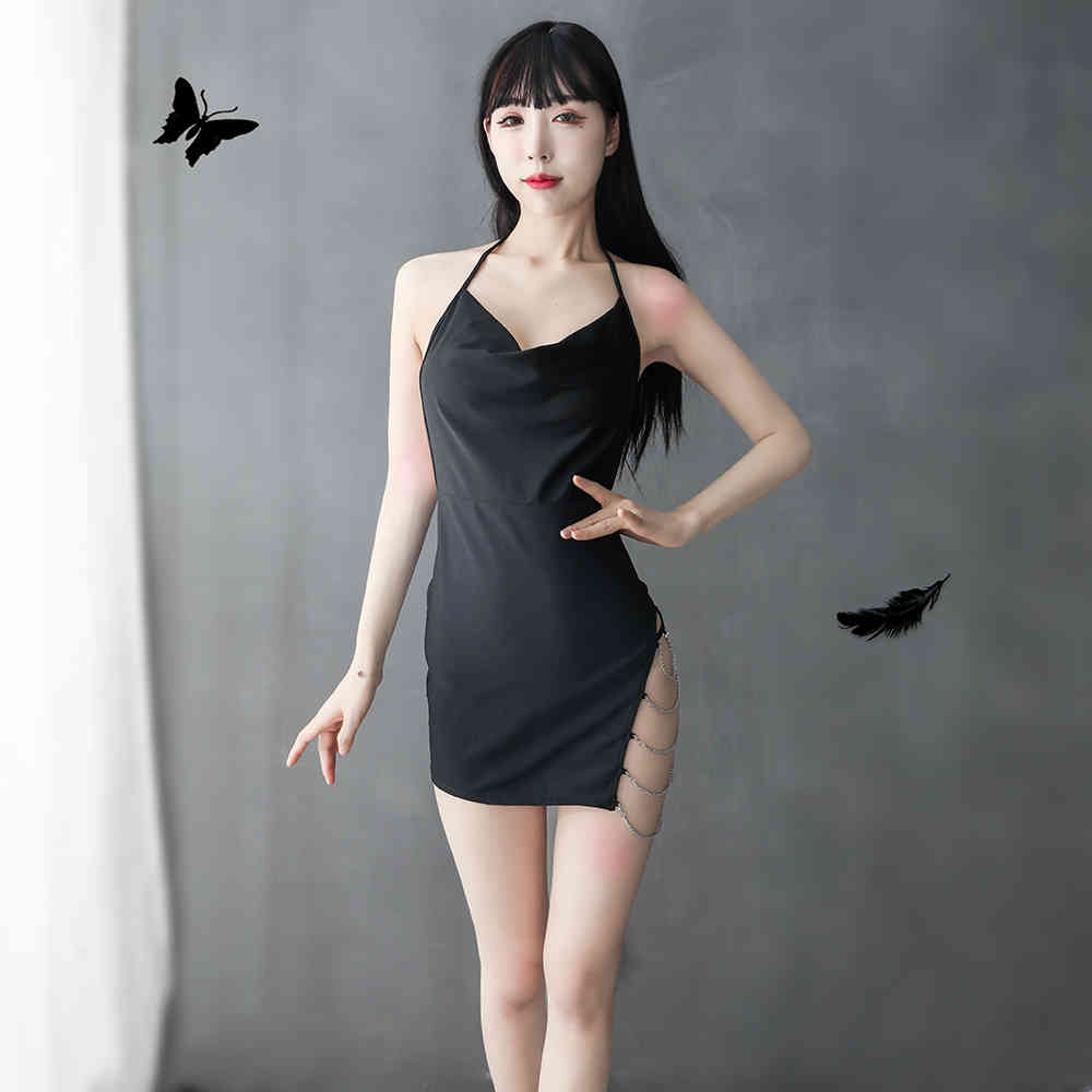 Attractive Erotic Lingerie Passion Halter Strap Nightdress Sexy Skirt For Sex Femme 210515