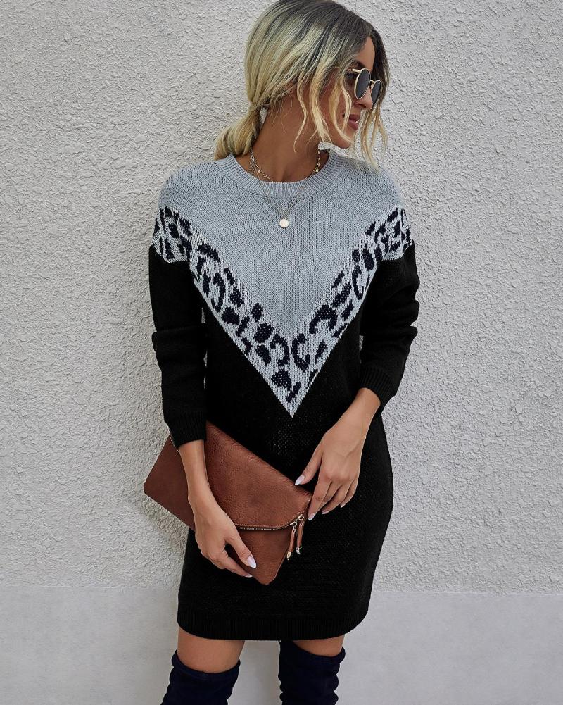 Sellingwinter Fashion Splicing Round Neck Long Sleeve Women's Dress Casual Dresses