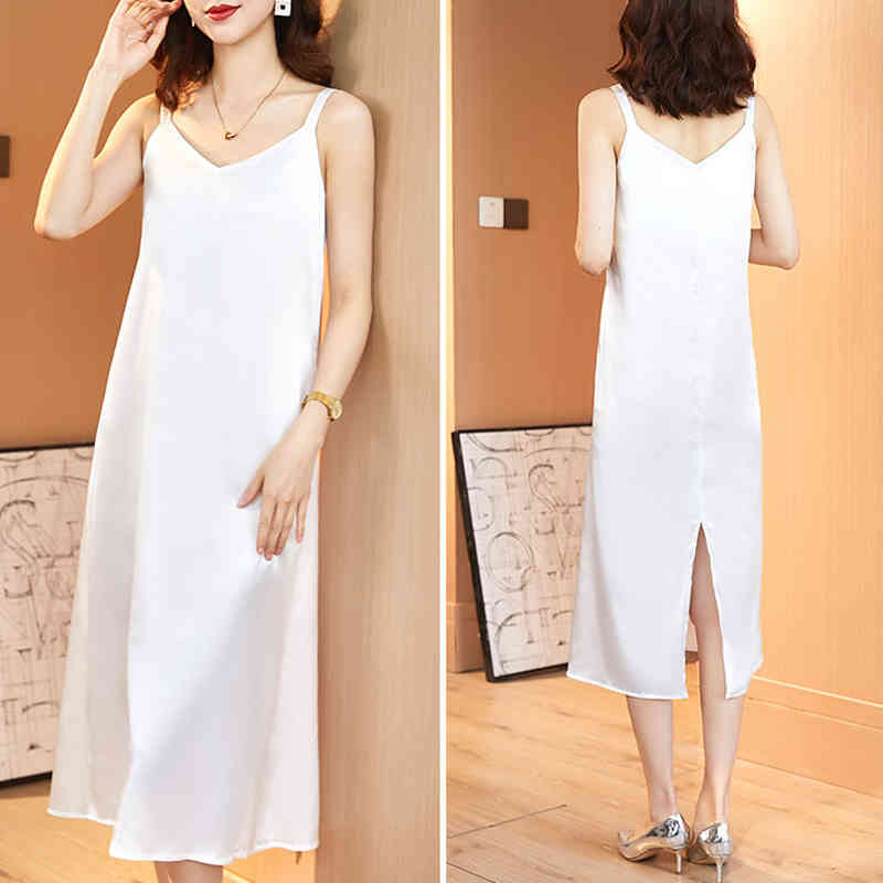 Summer Strap Sleeveless Dress Women Sexy Satin Long Casual Loose es Plus Size Clothing Robe Femme 14306 210508