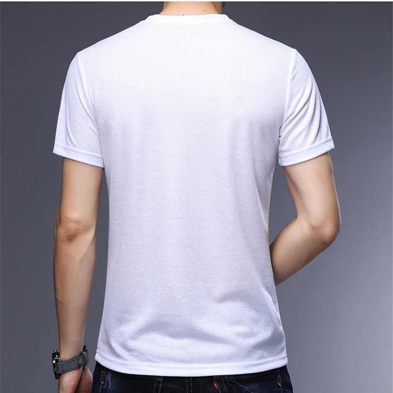 Ymwmhu 100% Cotton T-shirts Men Short Sleeve V-neck Summer Tops Casual Slim Fit T Shirt Fashion Tee Homme Clothes 210629
