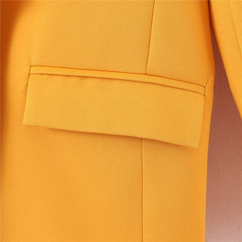 Chic long sleeve women blazer jacket Pocket Single Button office ladies yellow Casual streetwear female outwear tops coat 210930