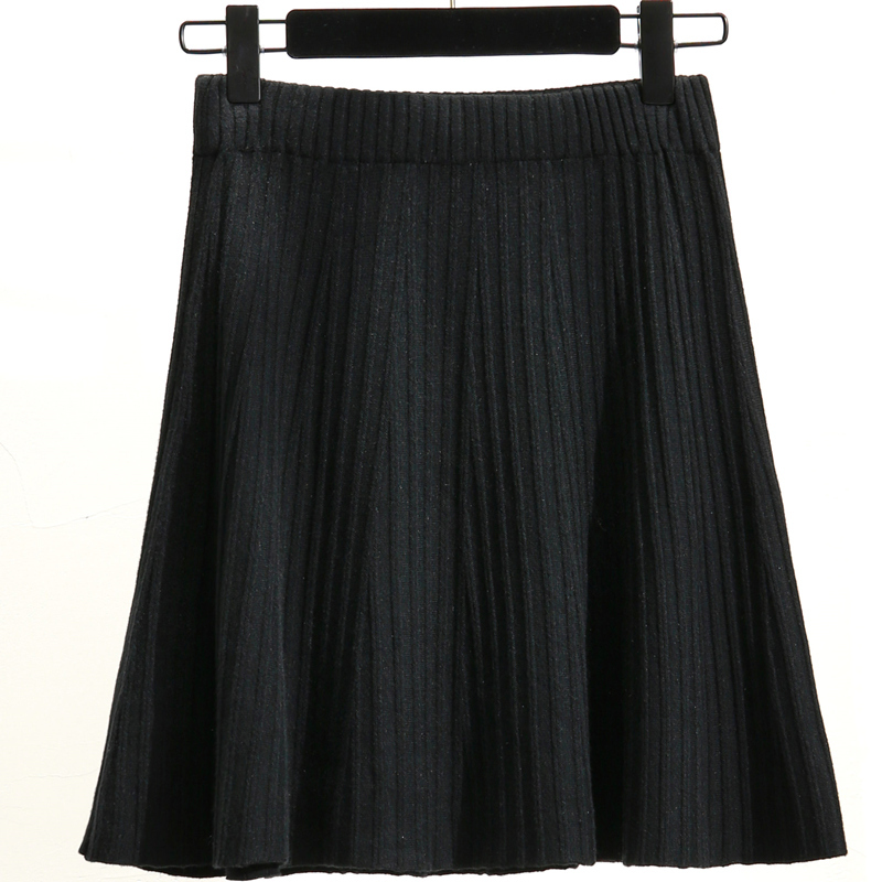 Autumn A-Line High Waist Skirt Female Solid Slim Knitted Bubble Pleated s Jupe Femme Faldas Cortas 10368 210518