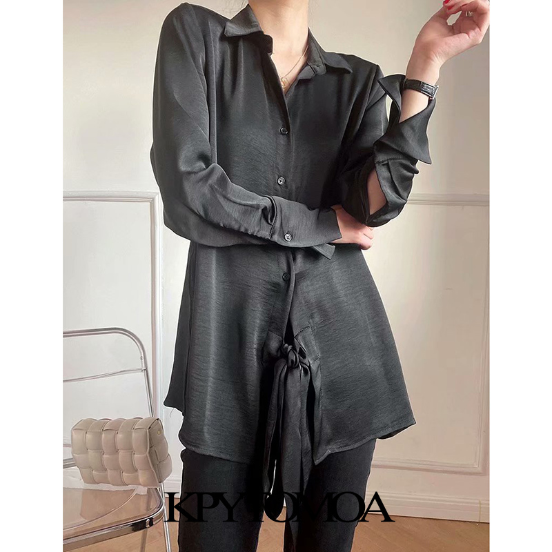 Women Fashion With Bow Tied Soft Touch Blouses Long Sleeve Button-up Female Shirts Chic Tops 210420