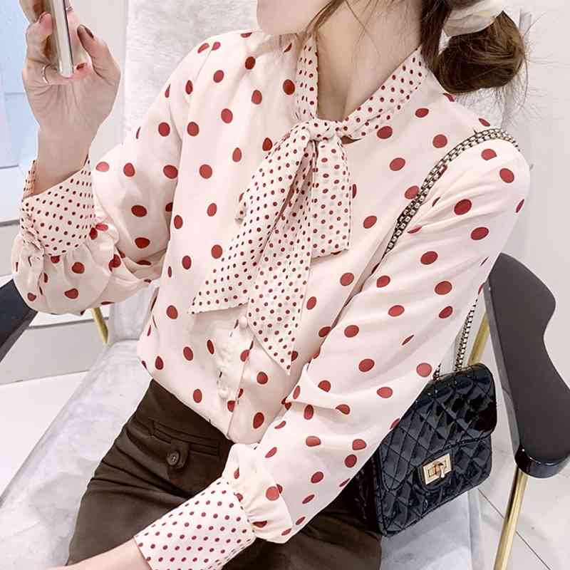 Long Sleeve Dot Chiffon Blouse Shirt Women Tops Blouse Women Blusas Mujer De Moda Bow V-Neck Tops Women Blouses Blusa E385 210602, Apricot pink
Long Sleeve Dot Chiffon Blouse Shirt Women Tops Blouse Women Blusas Mujer De Moda Bow V-Neck Tops Women Blouses Blusa E385 210602, Apricot pink
