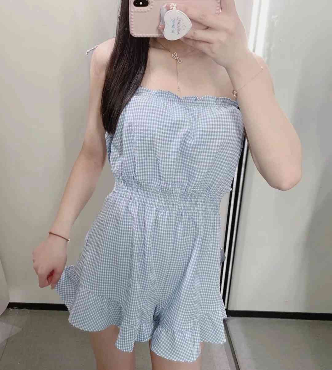 BBWM Summer Elastic Camisole Short Jumpsuit Women Backless Plaid Printed Pants Casual Streetwear Pockets Ladies' Soft Clothing 210520