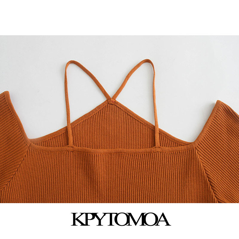 Women Fashion With Straps Cut-out Knitted Sweater Off The Shoulder Long Sleeve Female Pullovers Chic Tops 210420