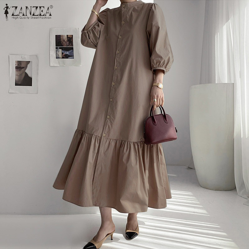 Fashion Women Autumn Sundress ZANZEA Elegant Puff Sleeve Ruffles Hem Dress Casual Buttons Down Loose Vestido Party Dresses Robe, Black
Fashion Women Autumn Sundress ZANZEA Elegant Puff Sleeve Ruffles Hem Dress Casual Buttons Down Loose Vestido Party Dresses Robe, Black
