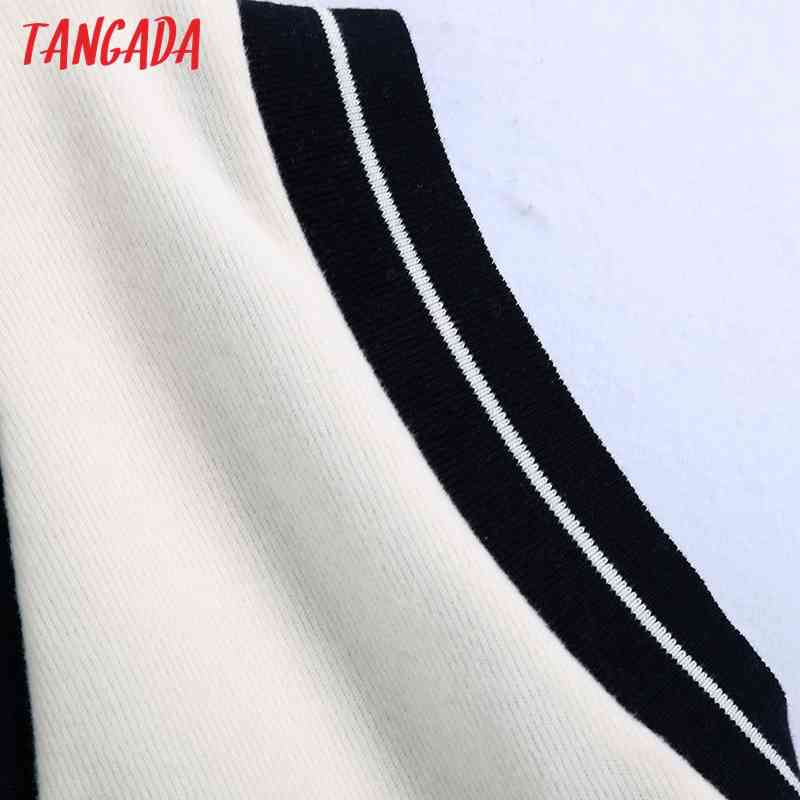 Women Fashion White Knitted Vest Sweater Vintage V Neck Sleeveless Female Waistcoat Chic Tops BE455 210416