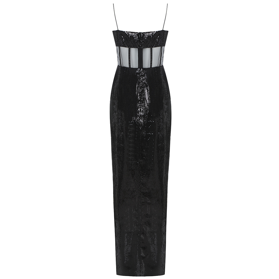 Free Black Sequined Long Dress Women Spaghetti Sleeveless Backless Sexy Bodycon Club Party Vestido 210524