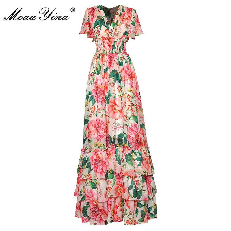 Summer Women Dress V-neck Flare Sleeve Floral-Print Elasticated waist Cascading Ruffle Vacation Party Maxi Dresses 210524, Multi
Summer Women Dress V-neck Flare Sleeve Floral-Print Elasticated waist Cascading Ruffle Vacation Party Maxi Dresses 210524, Multi