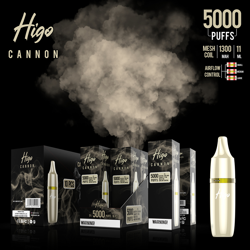 Authentic Higo Cannon Disposable E cigarettes 5000 Puffs Vape Pen 1300mAh Battery Vaporizer Stick Vapor Kit 11ml Pre Filled Mesh Coil Cartridge Device magic pro max
Authentic Higo Cannon Disposable E cigarettes 5000 Puffs Vape Pen 1300mAh Battery Vaporizer Stick Vapor Kit 11ml Pre Filled Mesh Coil Cartridge Device magic pro max